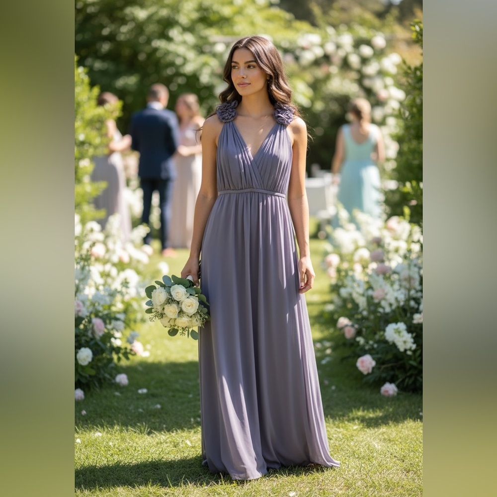 Bari Jay Bridesmaids Lavender Dress Gown Maxi Chiffon V-neck Sleeveless A-line 6